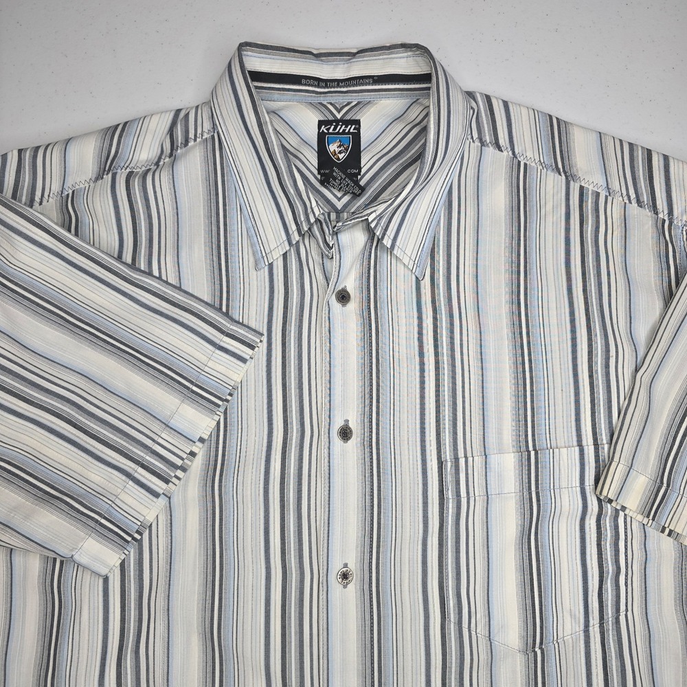 KUHL Men's XL Gray White Blue Short Sleeve Shirt -1055